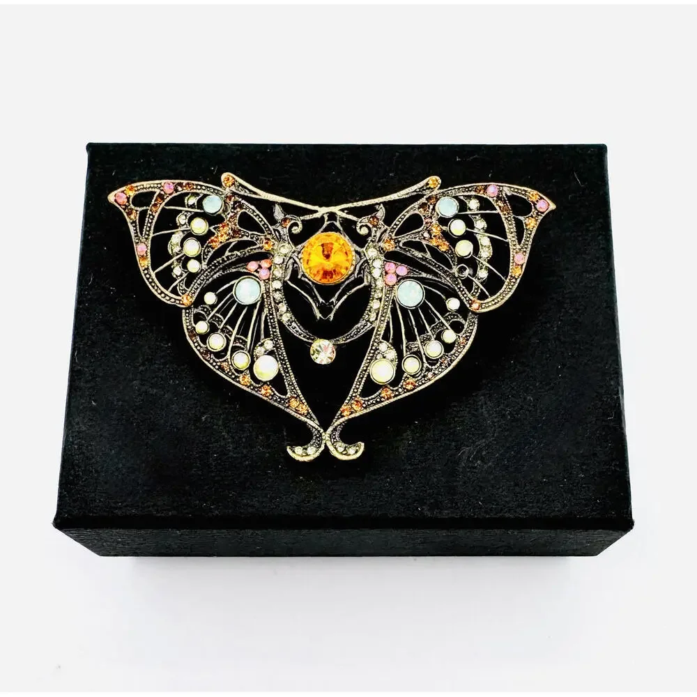 Retro Orchard Design multi color crystal with marcasite butterfly brooch